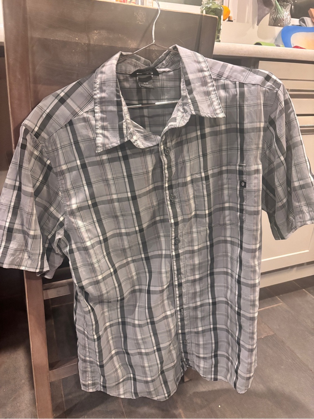 Marmot Gray and Black Plaid Short-Sleeve Button-Down Shirt